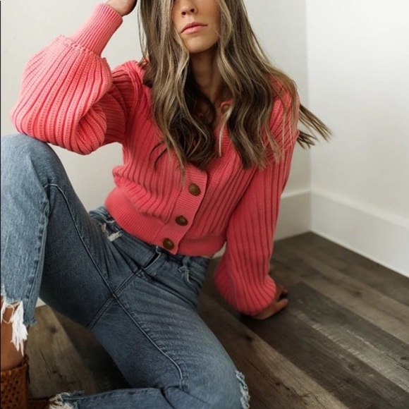 💗NWT Free People All Yours Cardigan in Bubblegum - Picture 6 of 14